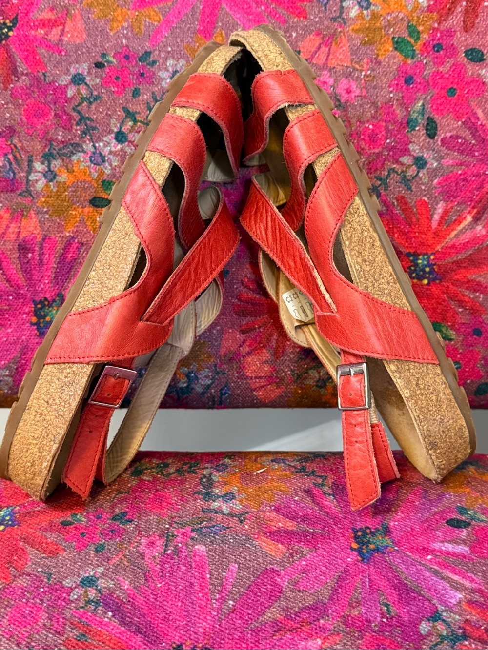 Haflinger Red Leather Crisscross Strappy Sandals - Picture 4 of 10